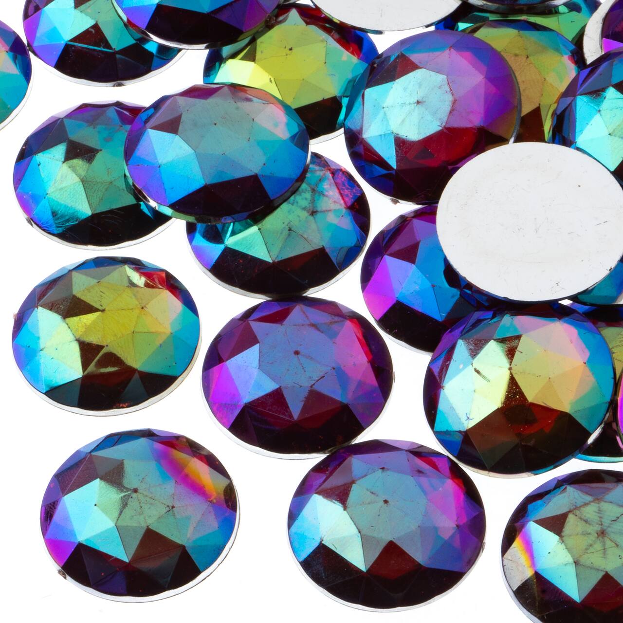 John Bead 25mm AB Acrylic Round Flat Back Rhinestones, 100ct.